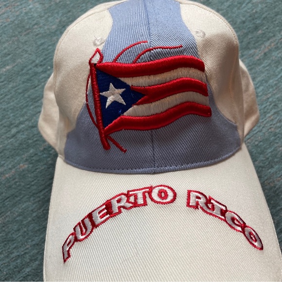 Puerto Rico Flag Hats Adjustable Back  Color White With Light Blue - Picture 4 of 10